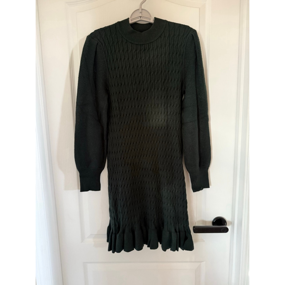 Women's CeCe Dark Green Cable Knit Long Sleeve Dress L